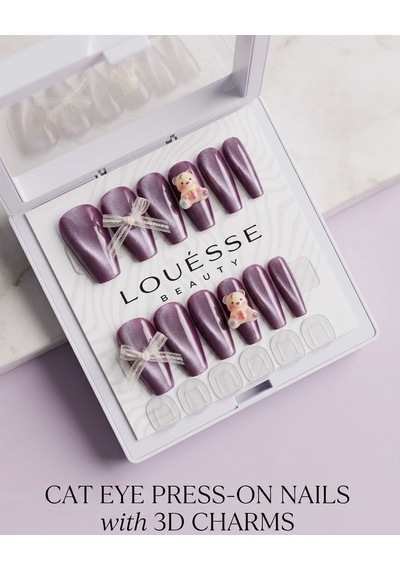 Louésse Velvet Glow Takma Tırnak Seti 12 Li Cat Eye Parlak Ve 3d Taş Detaylı Tasarım