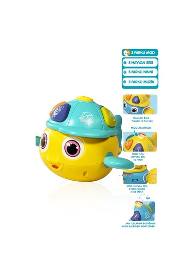 Toyaş Işıklı Ve Müzikli Balık Bebek Piyanosu Motor Beceri Gelişimi Müzikli Oyuncak Hayvan Sesli Balık Bebek Oyuncağı Sarı Sarı