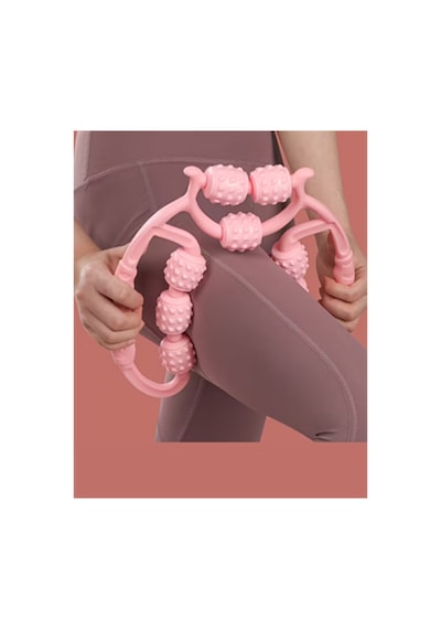 Yoga Fitness Masaj Rulosu Bacak Klipsli, Pembe + 9 Tekerlekli Bacak Masaj Aleti Derin Doku Masaj Renk