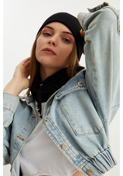 Butikgiz Kadın Balıkçı Style Pamuklu Kaşkorse Terletmez Ultra Hafif Yumuşak Bere Boyunluk Takım Siyah