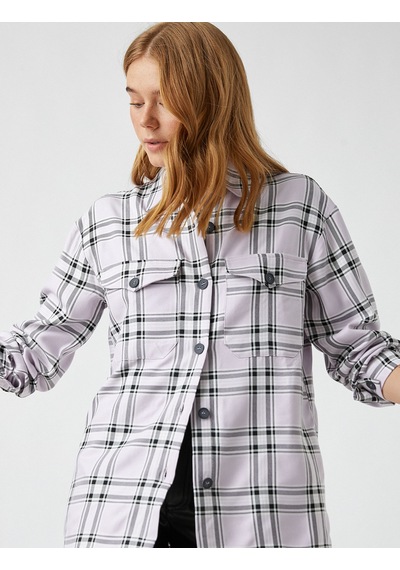 Koton Ceket Gömlek Kareli Shacket Oversize Lila Ekoseli 1yak68608pw Lila Ekoseli Lila