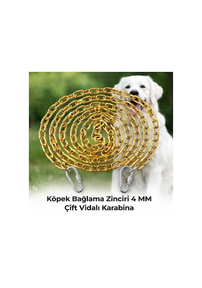1.5 Metre Sarı Köpek Bağlama Zinciri 4 Mm Gezdirme 2 Vidalı Karabina Çelik Dayanıklı Sarı
