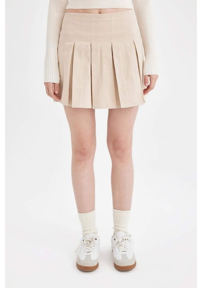 Defacto Coool Piliseli Normal Bel Basic Düz Gabardin Mini Etek D5265AX24AUER42 Ekru