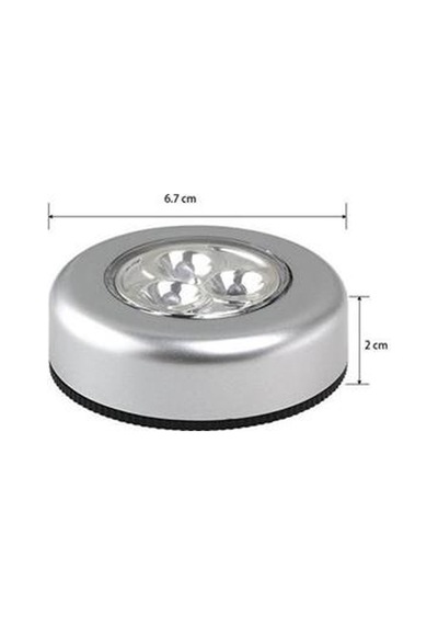 Kablosuz Spot Pilli Dokunmatik Led Lamba 3 Ledli Dolap Lambası Gümüş