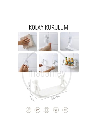 Madamev Kendinden Yapışkanlı Duvara Monte Craft Banyo Rafı Mutfak Organizeri 2'Li Çok Renkli