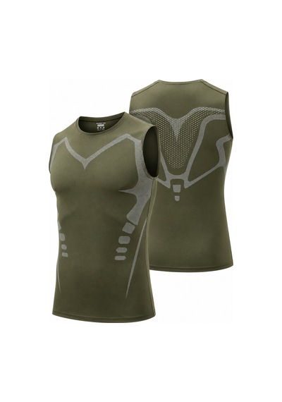 Ghassy Co. Erkek Fitness Hızlı Kuruma Nefes Alabilen Çapraz Daraltma Tipi Kolsuz Spor T-shirt Haki