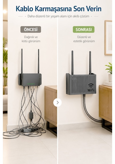 Duvara Asılabilir Wifi Vidalı Askı Yapışkanlı Modem Kutusu WiFi Router Rafı 25x15x6cm