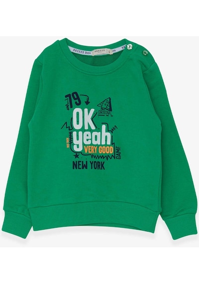 Breeze Erkek Çocuk Sweatshirt Yazı Baskılı 2-6 Yaş, Yeşil-yeşil Yeşil