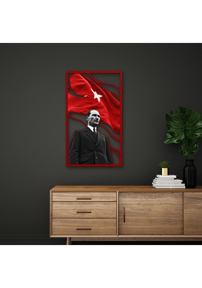 Ay Yıldızlı Bayrak Ve Atatürk Portresi - Metal Tablo - Dec0287 74 X 125 Cm Çok Renkli