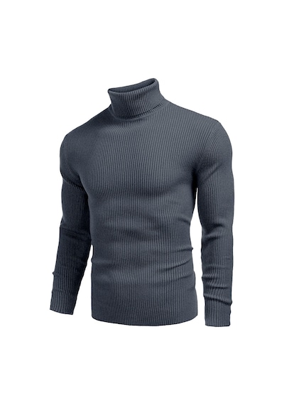 Polızeı Erkek Slim Fit Boğazlı Triko Kazak Esnek Dokulu İndigo