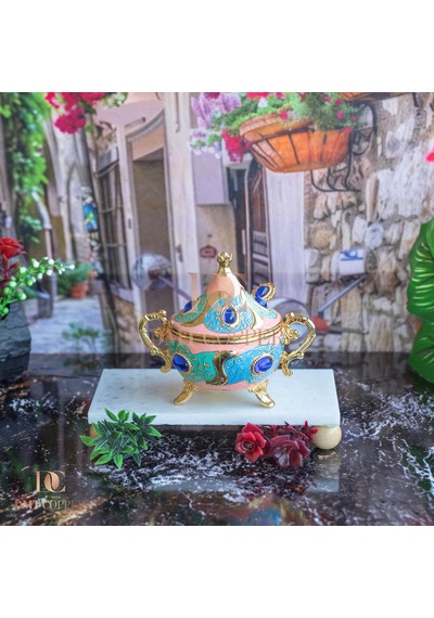 Dmt Copper Home Gaziantep Renkli Zamak Şekerlik Kase Yükseklik 11 Cm Genişlik 13 Cm& Kaşık Dahil