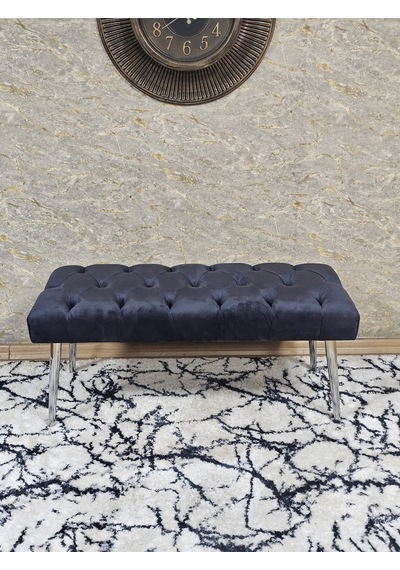 Zafir Krom Kaplama Sivriltme Ayaklı 90 Cm Puf Bench - Puf - Bench - Kasalı Oturak - Oturak - Yatak Ucu Puf Füme