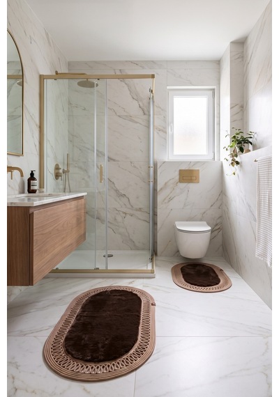 Banyo Paspası Takımı 60x100+40x60 Cm İç Trikot Acı Kahve & Camel
