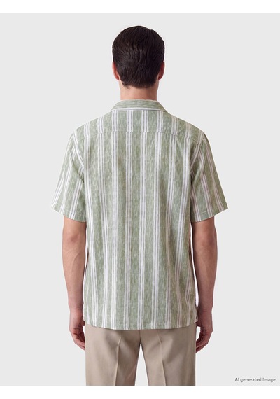 Lcwaıkıkı Classic Yeşil Regular Fit Çizgili Keten Görünümlü Erkek Gömlek