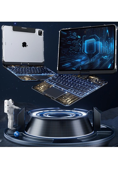 Gld-spt- Newface Jp11 Apple Uyumlu iPad Pro 11 2022 Kılıf Vales Dönen Ledli Klavyeli Tablet Kılıfı - Siyah