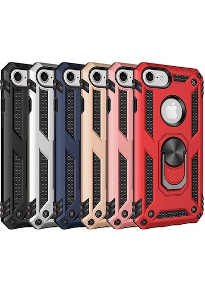Apple Uyumlu iPhone 7 Kılıf Sert Silikon Yüzüklü Stand Özellikli Kapak