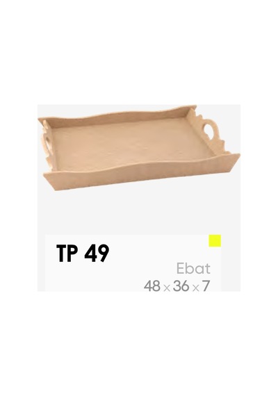 Ham Ahşap Büyük Sunum Tepsisi 48x36 Cm Boyanabilir Dekoratif Kulplu Tepsi Tp49