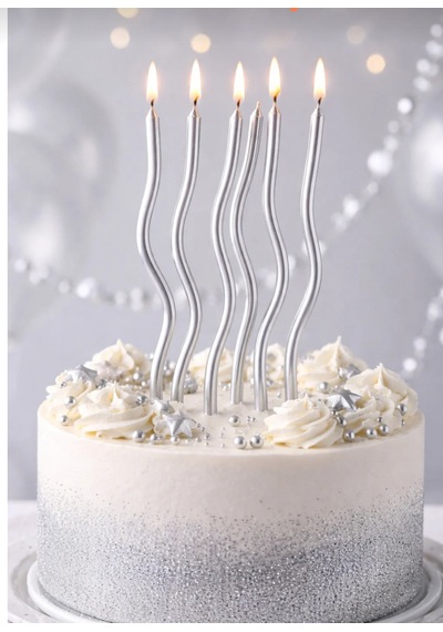 Shop Gümüş Renk Kıvrımlı Doğum Günü Mumları 6 Lı Set Pasta Süs Mum Doğum Günü Pasta Süsleme
