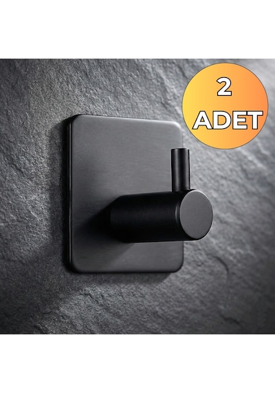 2 Adet Gancio Siyah Kendinden Yapışkanlı Paslanmaz Çelik Topuzlu Askılık - Havlu Askısı Mat Siyah