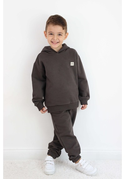 Miababy Unisex Kapşonlu Eşofman Takımı Kahverengi