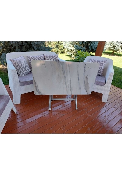 Dekoratif Katlanır Masa Bahçe Ve Çalışma Masası 60 110 Beyaz Mermer