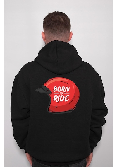 Born To Ride Kask Sürücü Rider Sweatshirt Unisex Kapüşonlu Hoodie 001