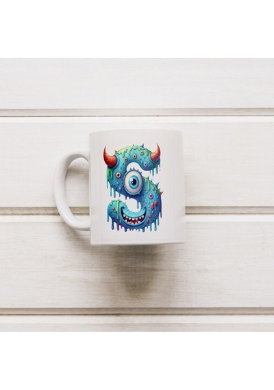 S Harfi Bardak, Sevimli Canavarlar Harflı Bardak Hediyesi Porselen Beyaz
