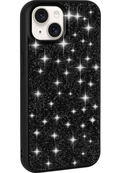 Apple     Uyumlu iPhone 15 Plus Kılıf Parlak Taşlı Tasarım Zore Pırlanta Kapak Siyah