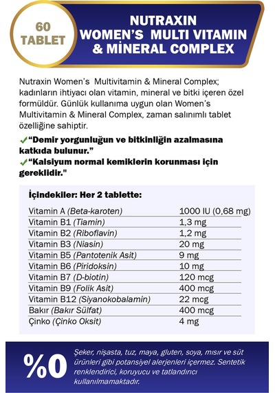 Nutraxin 2'li Multivitamin Kadın, Multivitamin & Mineral Complex