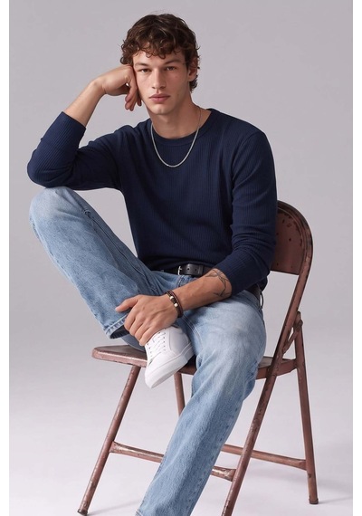 Barrels And Oıl Erkek Bisiklet Yaka İnterlok Sweatshirt - İndigo İndigo