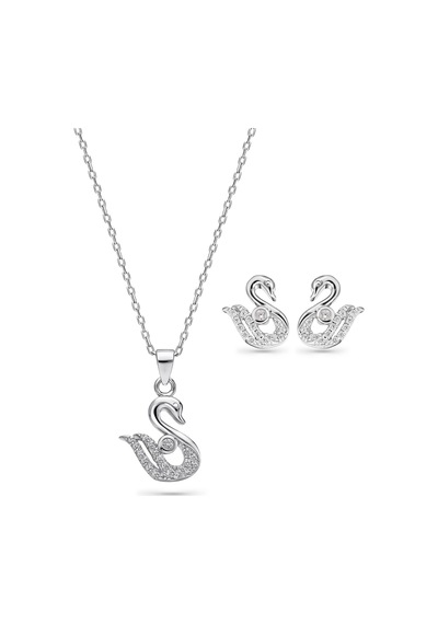 Servi 925 Ayar Gümüş Grace Kuğu Kolye Ve Küpe Set-24