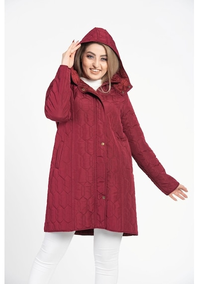 Vetre Kadın Kapitone Mont (95 Cm) Bordo Büyük Beden 1016 Çok Renkli