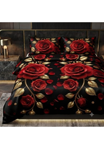 Özel Tasarım Marka Çift Kişilik Nevresim Takımı Organik Saten & Pamuk Luxury Premium Kumaş Gül Çeyiz Kırmızı Pembe Beyaz Sarı Ranforce Solmaz Beyaz - Kırmızı