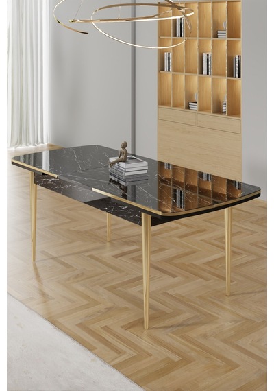 Canisa Rada Serisi 80x132 Açılabilir Lak Panel Siyah Mermer Desen Masa 6 Antrasit Sandalye Gold Detay Masa Siyah Mermer Sandalye Antrasit Gold Ayak Canisa Rada Serisi 80x132 Açılabilir Lak Panel Siyah Mermer Desen Masa 6 Antrasit Sandalye Gold Detay Masa Siyah Mermer Sandalye Antrasit Gold Ayak