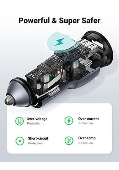 Ayrex Ugreen 52.5 W Çift Port Usb C-usb A Pd-qc Hızlı Araç Şarj Cihazı