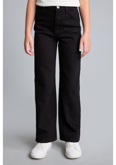 Defacto Wide Leg Düz Paça Cepli Gabardin Pantolon Kız Çocuk H9668a826aubk27 Siyah-bk27