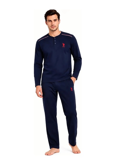 U.S. Polo Assn. %100 Pamuk Uzun Kollu Pijama Takımı Lacivert