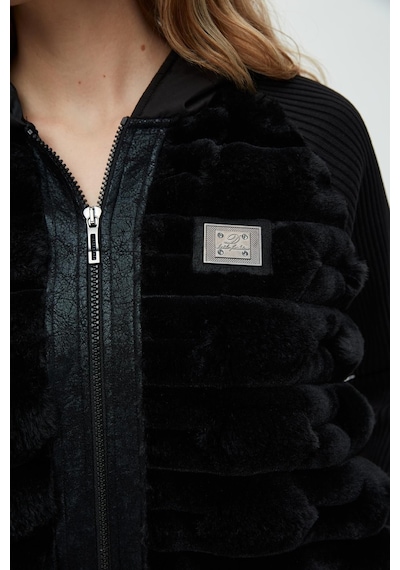 Daido Kadın Oversize Peluş Fermuarlı Kaban - Yeni Sezon Siyah