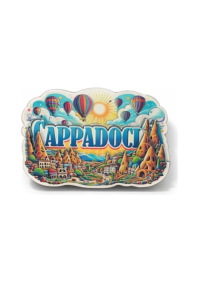 Kapadokya Temalı Ahşap Buzdolabı Magneti Model 1