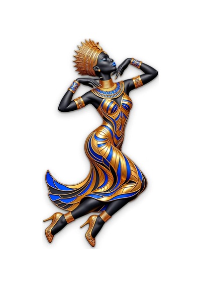 Altın Ve Mavi Afrika Kraliçesi - Metal Tablo - Dec0264 28 X 50 Cm Çok Renkli
