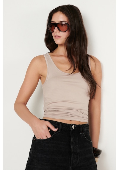AC&Co / Altınyıldız Classics Kadın Bej Yumuşak Dokulu Nefes Alabilen Rahat Slim Fit Bisiklet Yaka Esnek Örme Atlet