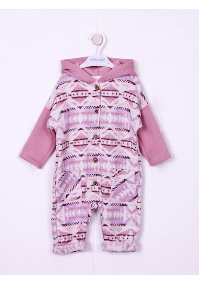 Kidaxi Aydodo Pembe Etnik Desen Kapşonlu Bebe Tulum Pembe