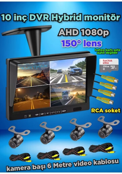 Dvr Hybrid 10'' Ekran + 4 Adet Ahd 1080p Kelebek Kamera Seti