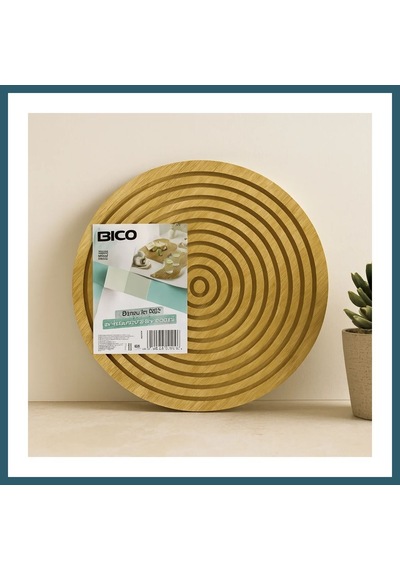 Bezos Yuvarlak 28 Cm Bambu Servis Sunum Tahtası - Çift Taraflı Düz Ve Kanallı Ob