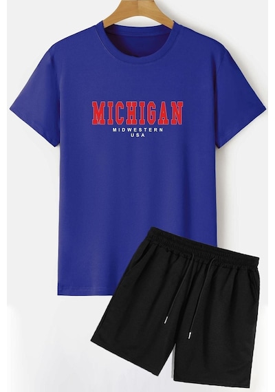 Uyguntarz Michigan Şort T-shirt Eşofman Takımı Mavi