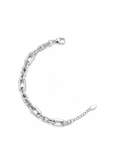 Jewelry Gümüş Renk Taş Detaylı Oval Halka Zincir Tasarımlı Paslanmaz Çelik Kadın Bileklik 1207