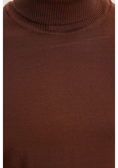 Tudors Slim Fit Tam Boğazlı Yaka Düz Yün Kahverengi Erkek Triko Kazak-39415 Kahverengi