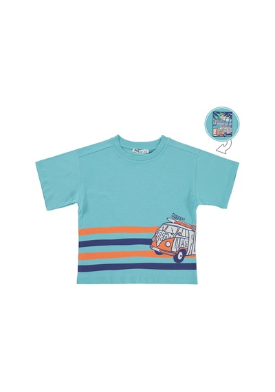 Civil Boys Surfers Minibüs Baskılı 2-5 Yaş Tişört - Yeşil Koyu Mint