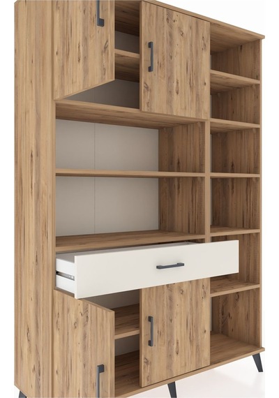 Hyperion Dolap 10 Raflı Tek Çekmeceli 4 Kapaklı 132x44x195 Ça... Çam
