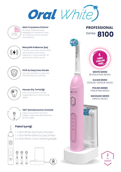 Oral White 4 Modlu Professional 8100 Şarjlı Diş Fırçası İkili Set